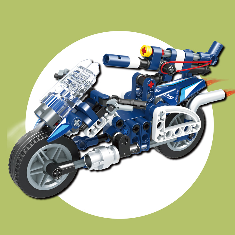 儿童科教积木摩托车可发射战车大炮小学生手工拼装玩具STEM入门男