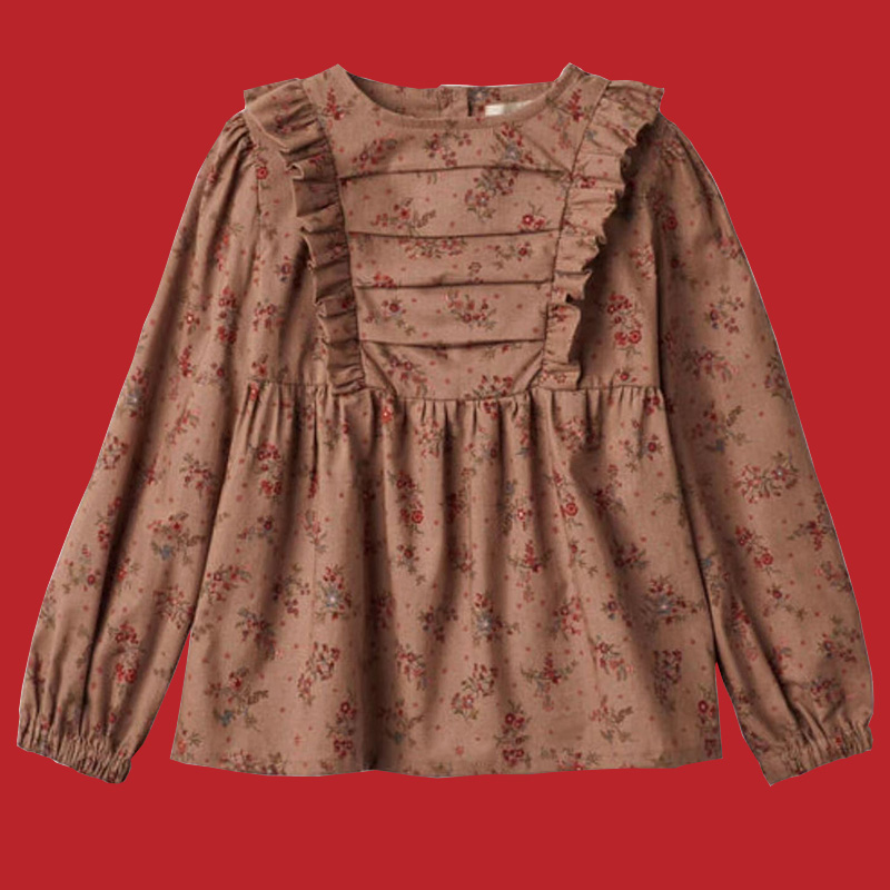 法国外贸女童纯棉碎花印花裙式衬衫可爱气质欧美洋气宝宝上衣衬衣