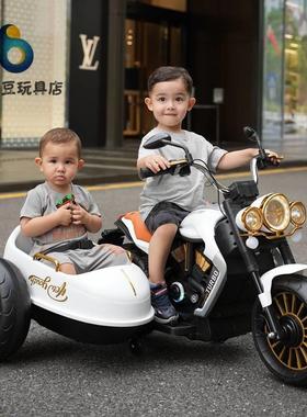 双人挎斗儿童电动车可坐人充电男女宝宝玩具带挎斗三轮两座摩托车