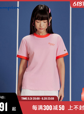 Champion冠军T恤女24夏季新款印花logo拼色休闲圆领短袖透气上衣