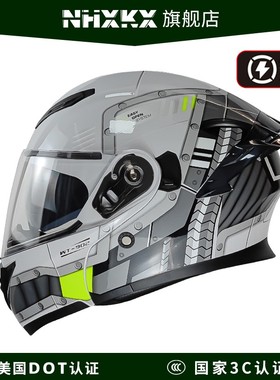 3C认证摩托车头盔男全覆式双镜片揭面盔四季旅行拉力尾翼全盔蓝牙