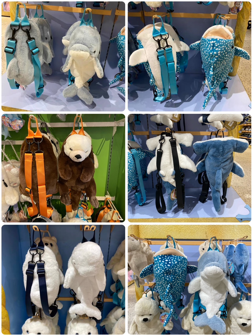 长隆宇宙飞船纪念品海洋馆白鲸鲸鲨海獭公仔造型儿童毛绒背包成人