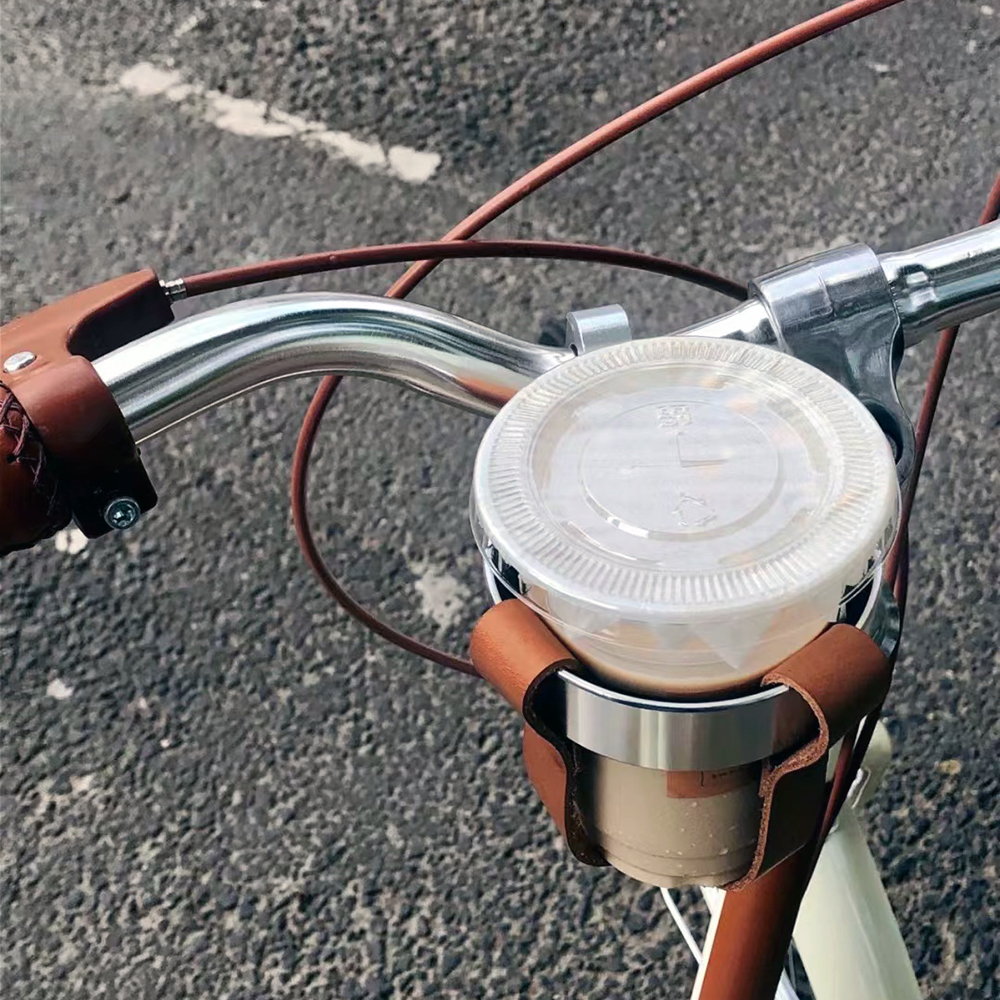 复古自行车水壶架牛皮咖啡杯小牛电动车水杯架摩托车通用装备配件