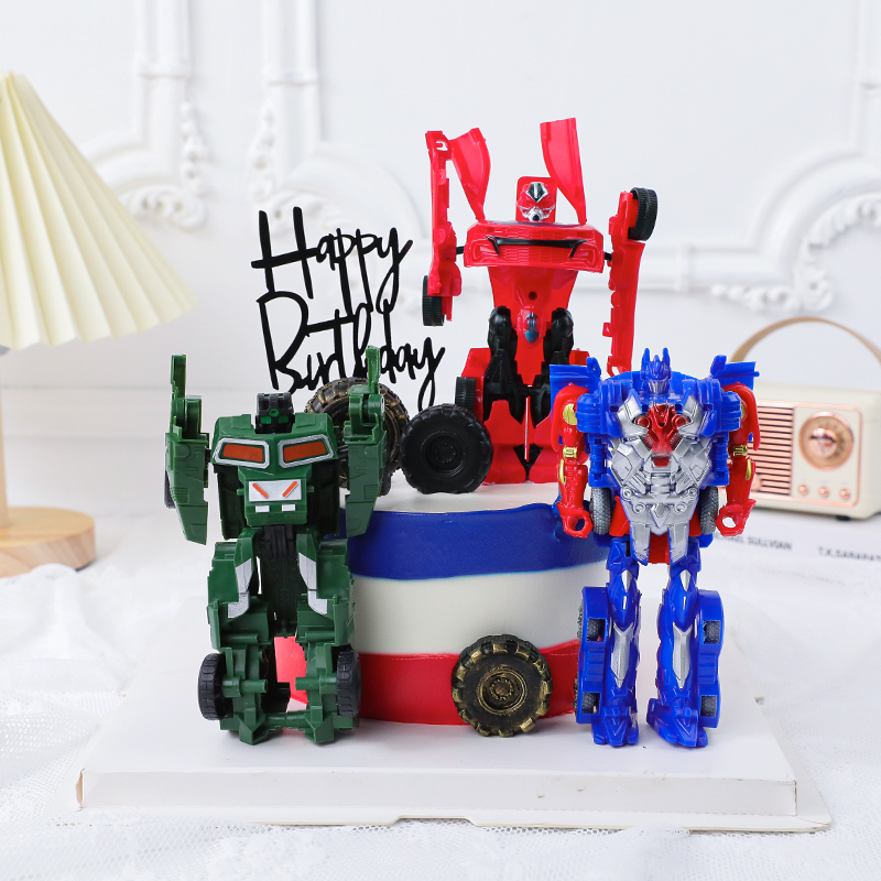 男孩生日蛋糕装饰变形机器人摆件汽车飞机坦克轮胎蛋糕模具插件