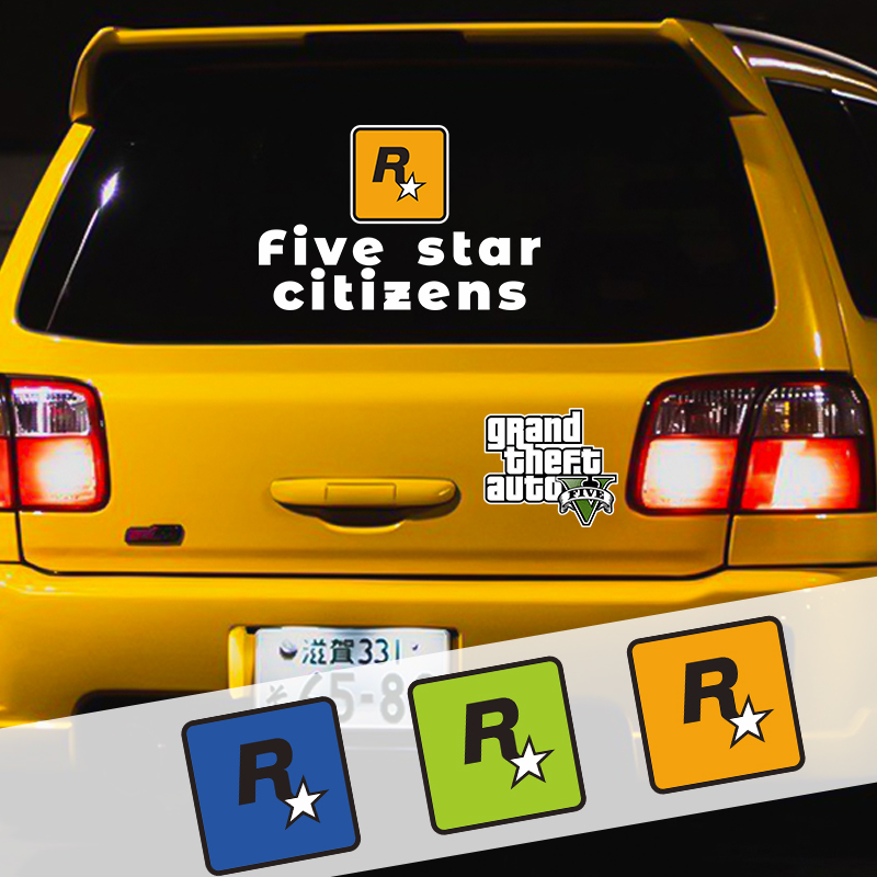 GTA飞车5游戏个性车贴R星五星好市民创意文字后窗贴JDM摩托车贴纸