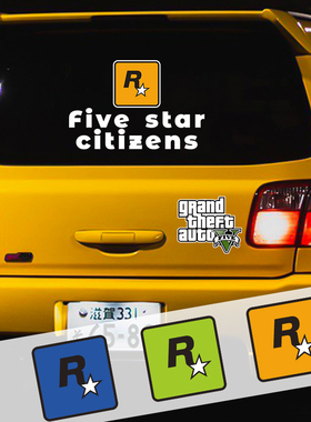 GTA飞车5游戏个性车贴R星五星好市民创意文字后窗贴JDM摩托车贴纸