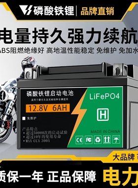 奥多大容量摩托车启动锂电池12V通用锂电瓶125弯梁跨骑踏板车6a8a
