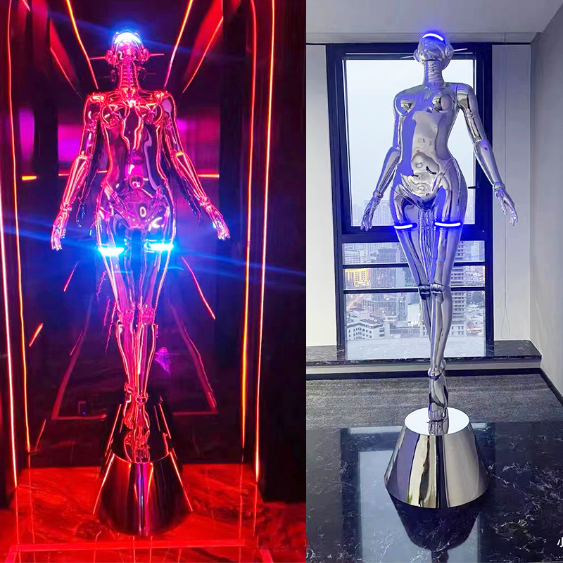空山基机械姬机器人女神电镀玻璃钢雕塑酒店酒吧KTV装饰品大摆件
