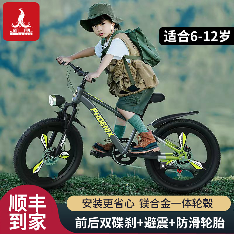 凤凰儿童自行车6-12岁女孩中大童男孩山地碟刹变速小学生20寸单车