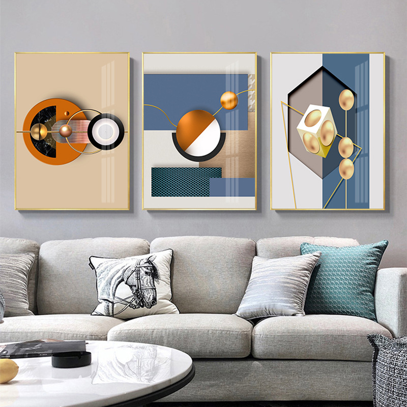 现代轻奢几何抽象装饰画 沙发背景墙创意图形三联挂画简约壁画