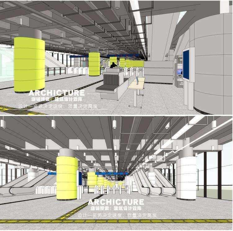 高铁火轨站车站轻地铁站交通枢纽室内设计交通空间草图大师SU模型