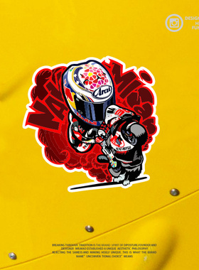 q版赛车手翘头趣味反光车贴个性摩托电动车头盔装饰划痕遮挡贴花
