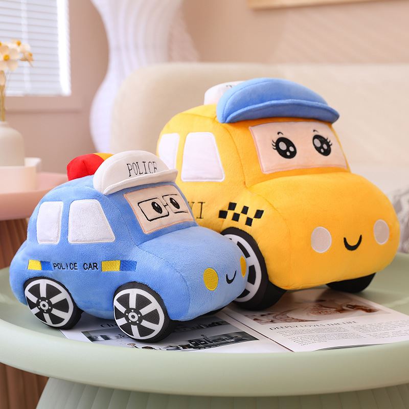 新款卡通汽车毛绒玩具警车救护车机模型抱枕儿童生日礼物