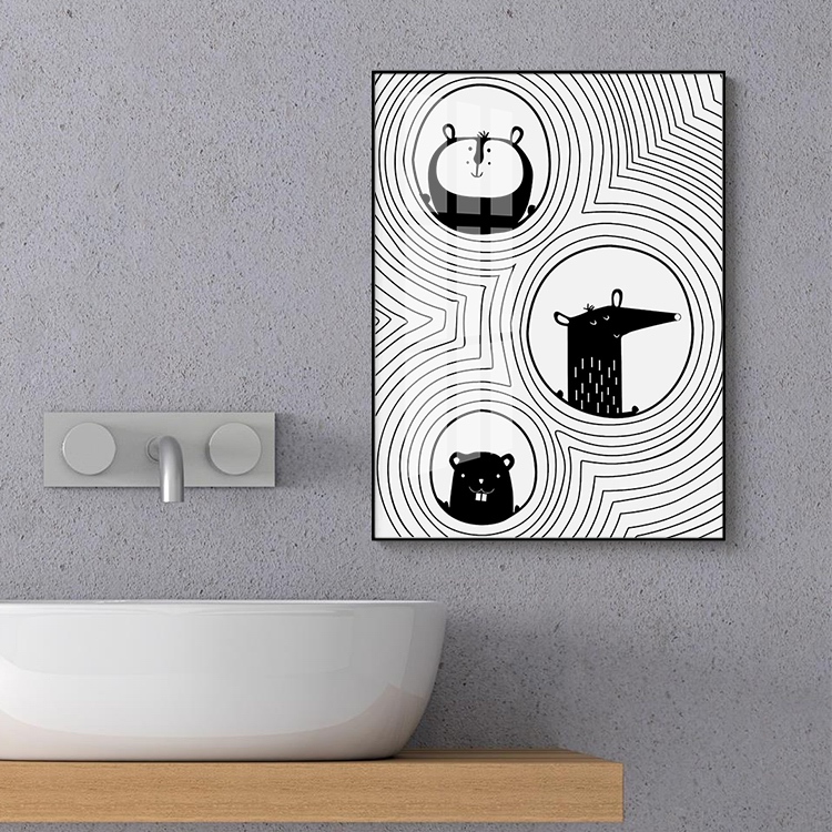 北欧抽象黑白图案淋浴间铝合金框装饰画简约现代厕所浴室背景挂画