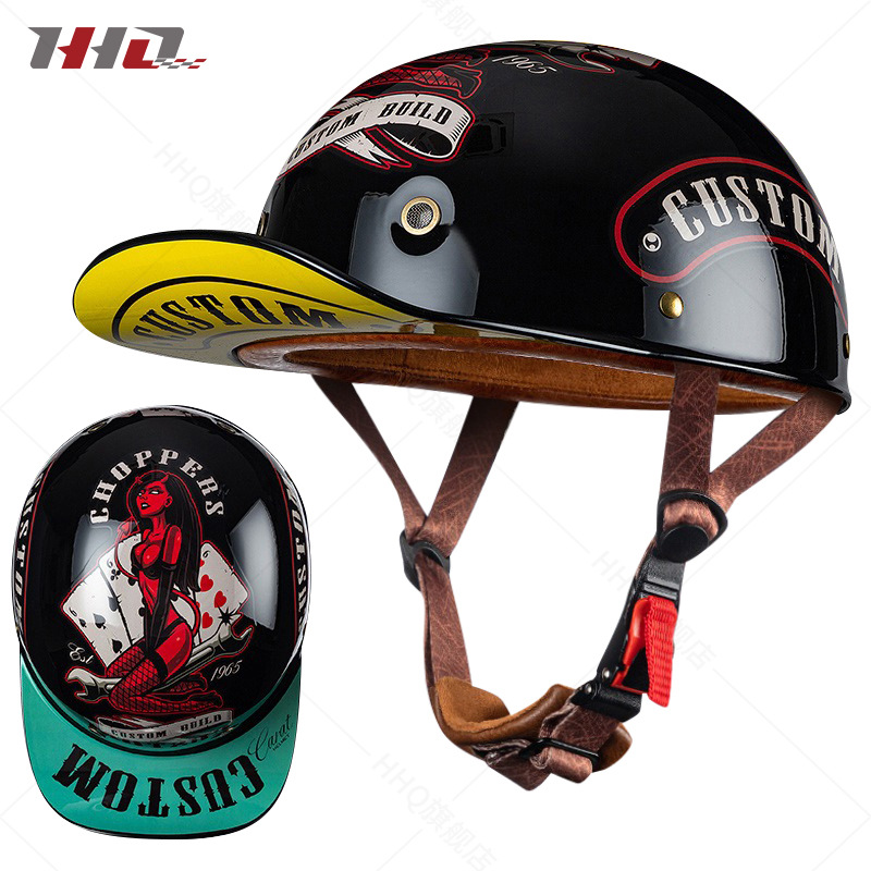 摩托车头盔半盔夏季男女款复古哈雷电动机车棒球帽瓢盔成人个性