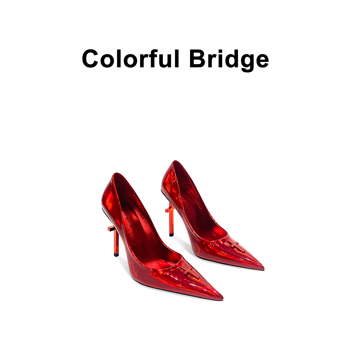 Colorful Bridge丨Vampire尖头十字架高跟鞋  镭射红色浅口单鞋
