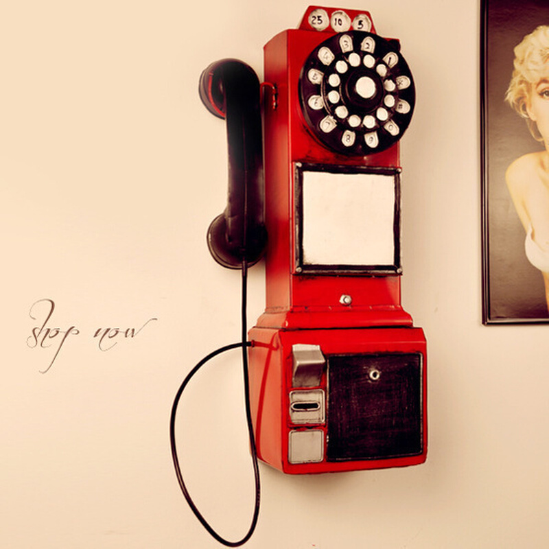 复古老式电话机模型壁挂墙上装饰创意网红奶茶店酒吧墙面道具挂件