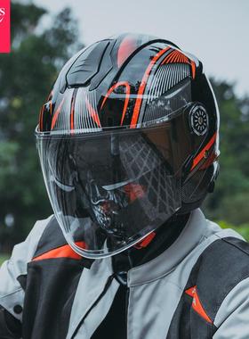 VCOROS四分之三头盔摩托车3C男女夏季双镜片机车头盔电动车半盔