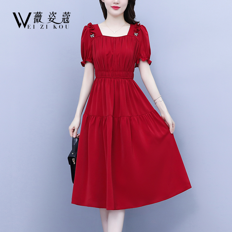 红色连衣裙夏季女2024年新款气质名媛洋气法式别致漂亮高级感裙子
