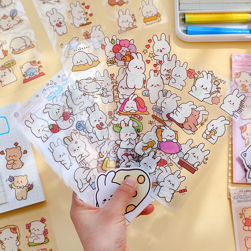 一禾 奶油兔手帐贴纸网红款小熊熊猫可爱卡通表情包女孩儿童贴画