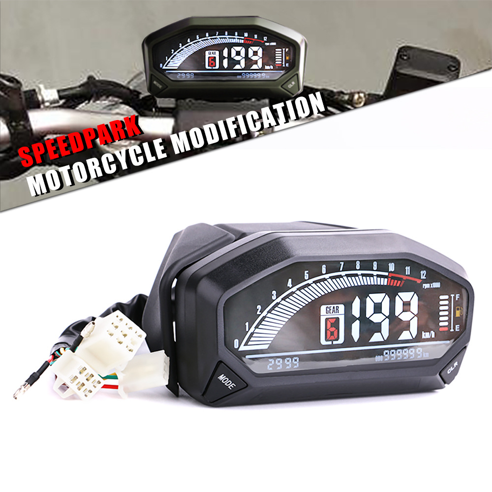 摩托车改装配件通用LCD液晶仪表高清显示速度表6档电子数字表