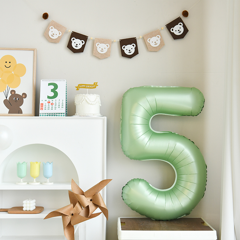 40寸大号橄榄绿数字铝膜气球宝宝2周岁生日派对装饰布置场景道具5
