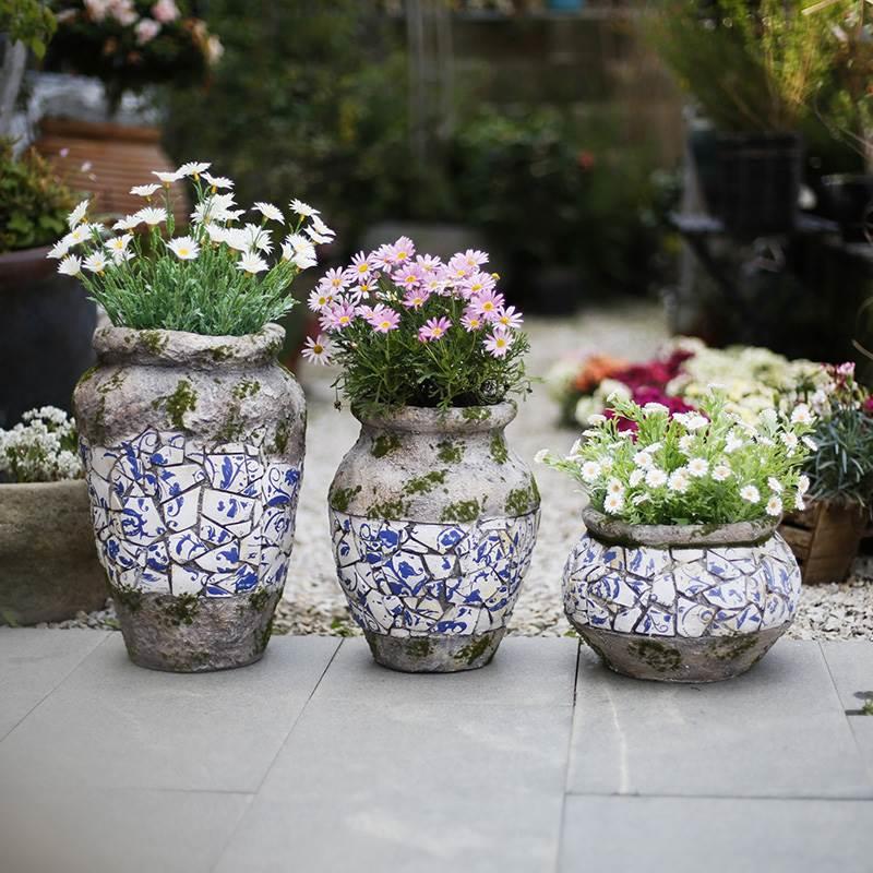 青花瓷花盆室外庭院花园装饰创意个性欧式阳台布置多肉绿植粗陶罐