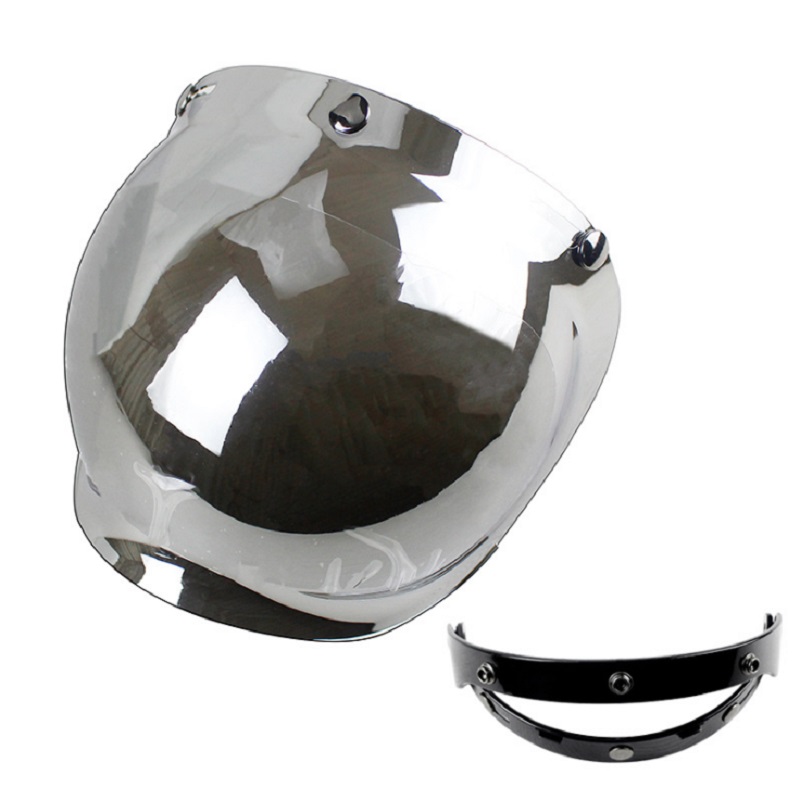 VOSS摩托车复古头盔通用三扣式泡泡镜片带镜架防风遮阳镜片可掀开