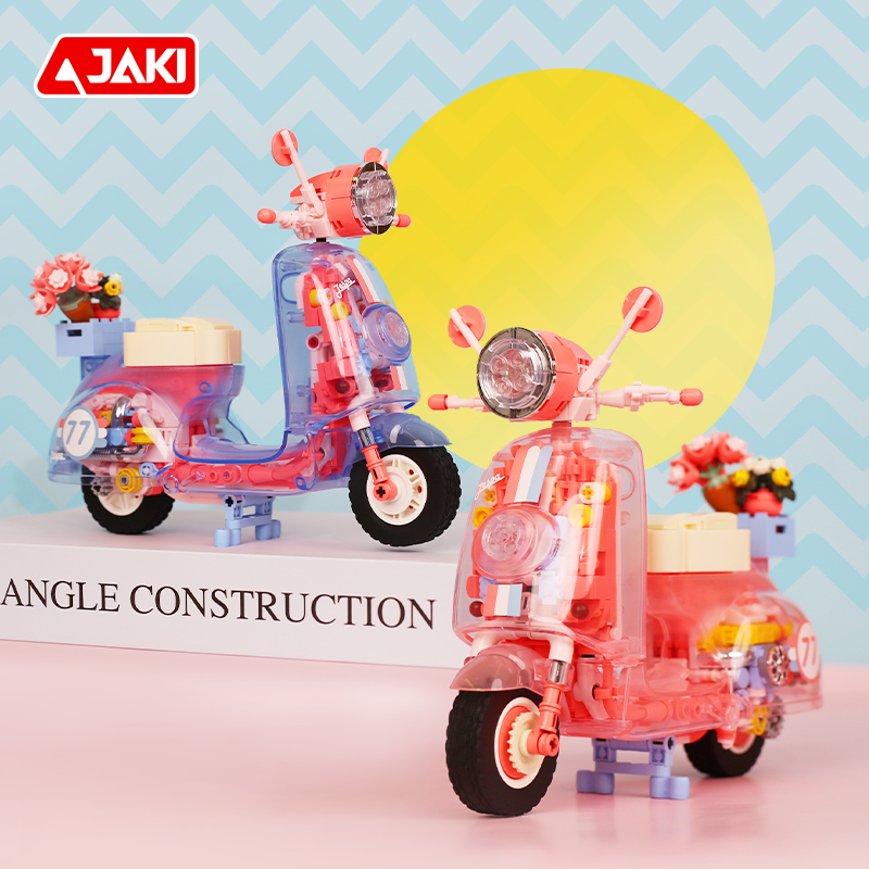 JAKI佳奇积木摩托车儿童拼装玩具机械模型摆件女孩六一儿童节礼物