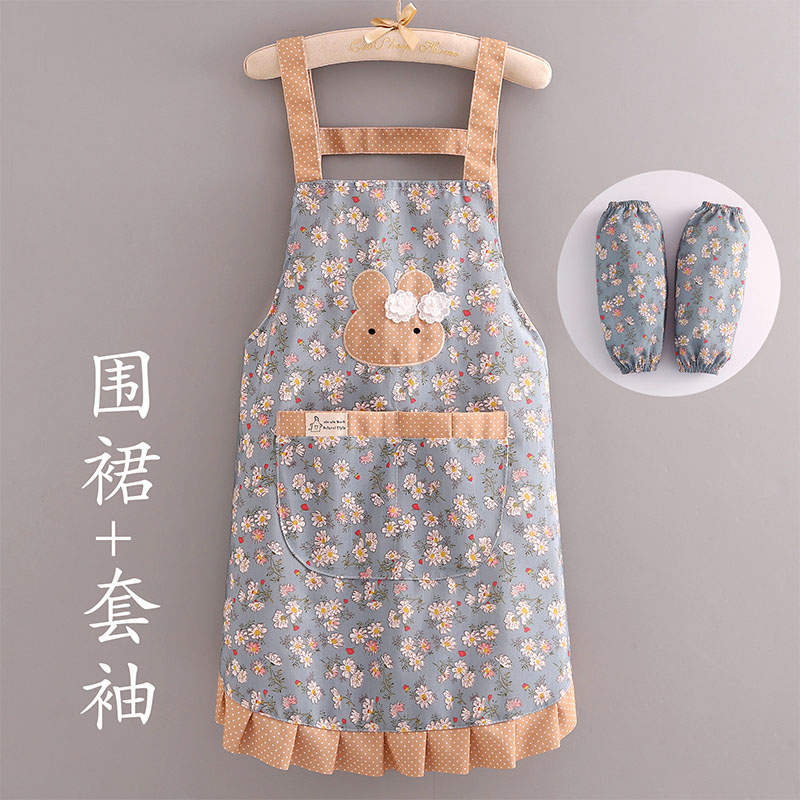 帆布围裙2021新款花边超薄透气夏天洋气女厨房家用炒菜做饭工作服