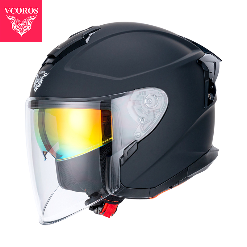 新款VCOROS摩托车冬季头盔男双镜片半盔4分之3盔巡航3C安全认证电