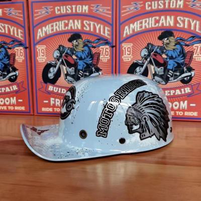 印第安摩托车复古棒球帽头盔机车鸭舌帽瓢盔夏季美式半盔男女通用