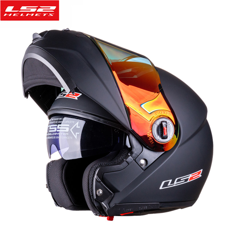 ls2 ff370头盔摩托车男女四季大码揭面盔双镜片机车全盔防雾