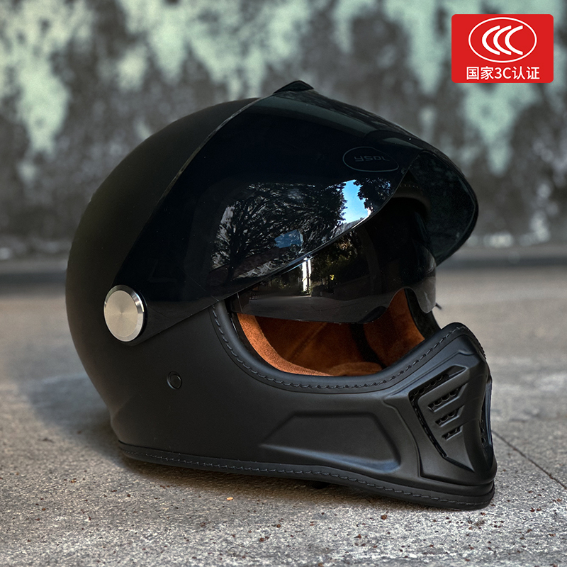 新款3C认证复古摩托车全盔男双镜蓝牙秋冬季个性机车踏板巡航复古