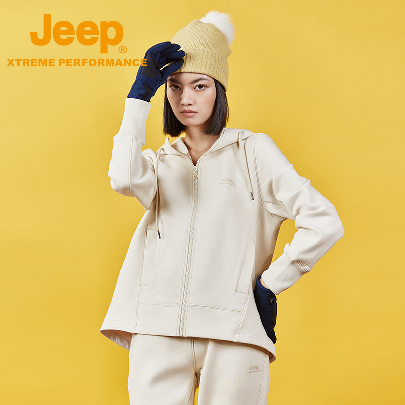 Jeep吉普秋季时尚女士针织套装秋冬连帽抽绳卫衣女透气垂感长裤