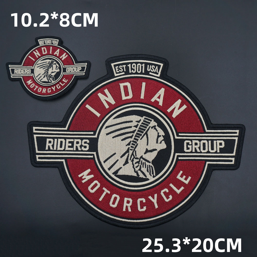 印第安摩托车徽章标志刺绣布贴可缝补衣服装饰贴章魔术贴补丁贴