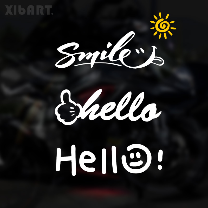 汽车创意个性文字hello笑脸表情贴纸微笑车贴电动摩托车反光车贴