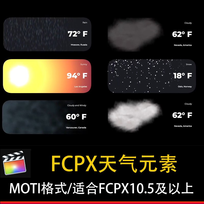 FCPX天气预报下雨晴天动画m1插件模板素材特效模版finalcutpro