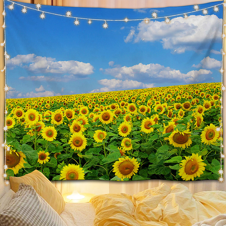 向日葵背景布自然风景墙壁挂布海报定制图案超大卧室房间装饰挂毯
