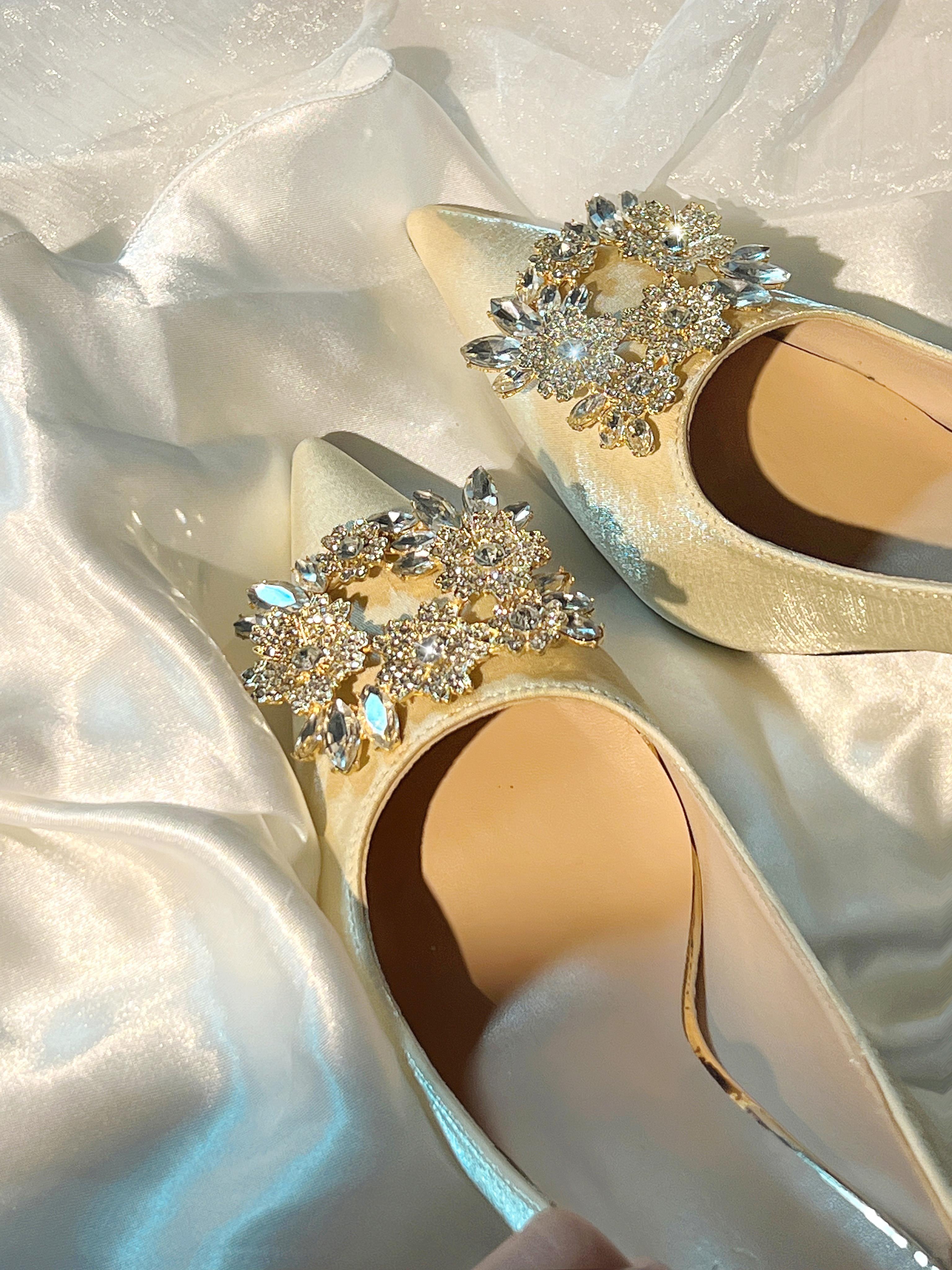 主婚纱新娘结婚鞋女法式高级新款香槟色秀禾水晶高跟鞋冬季不累脚