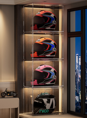 头盔收纳柜家用摩托车机车头盔架子展示柜皮衣亚克力收纳盒置物架