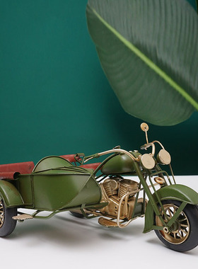 装饰品偏三轮摩托车工业风复古民国桌面汽车微缩模型摆件怀旧老物