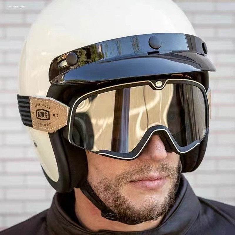 摩托车34半盔复古shoei风镜头盔大框挡风护目镜机车骑行近视眼镜