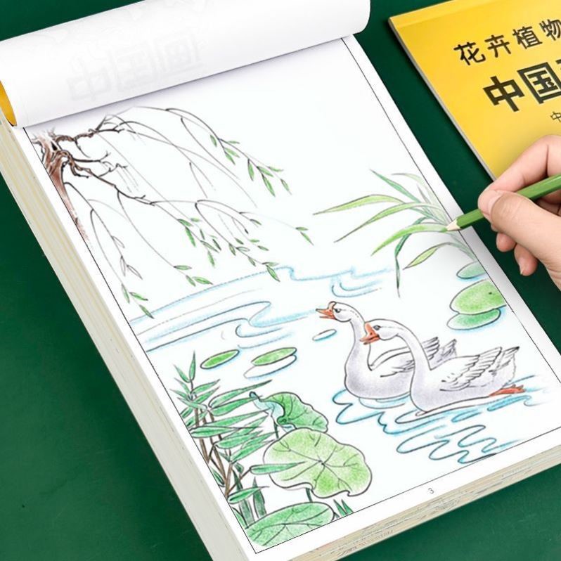 抖音爆中国画白描入门花鸟鱼虫工笔画儿童手绘临摹勾线小学绘画本
