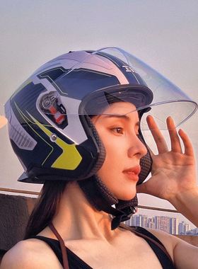 复古摩托机车男女双镜片防雾夏季四分之三头盔电动车四季半盔