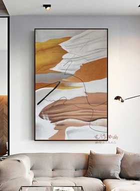 手绘抽象橙色立体艺术油画走廊过道客厅沙发背景大幅落地画高级感