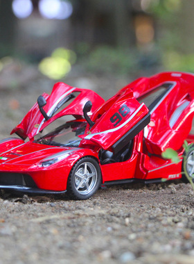 法拉利fxxk车模型合金摆件声光回力玩具汽车黑红色法拉利跑车玩具