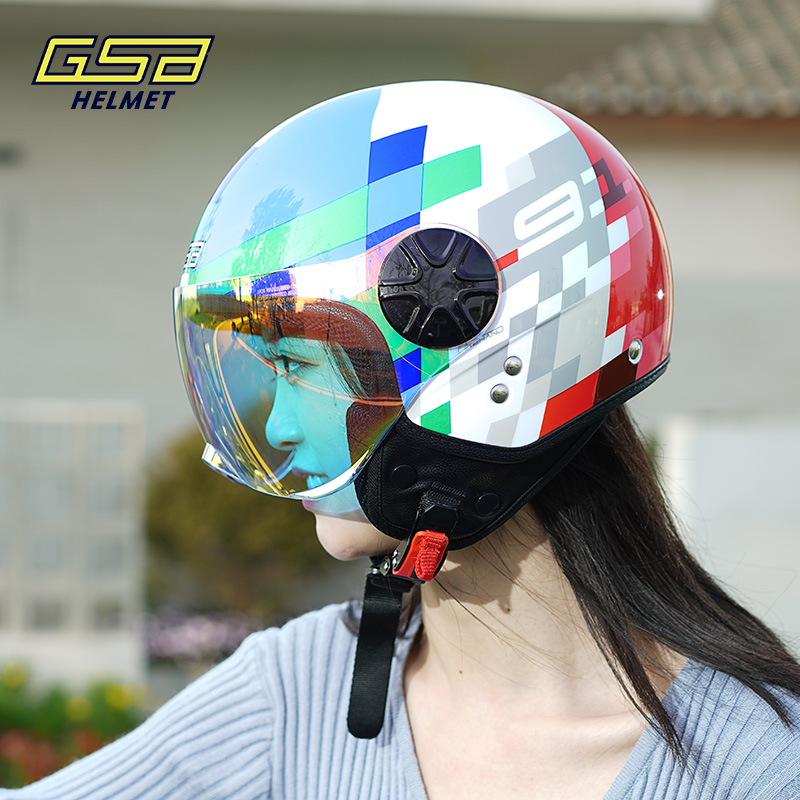 GSB电动摩托车头盔男女款式半盔夏季透气轻便个性时尚酷机车252