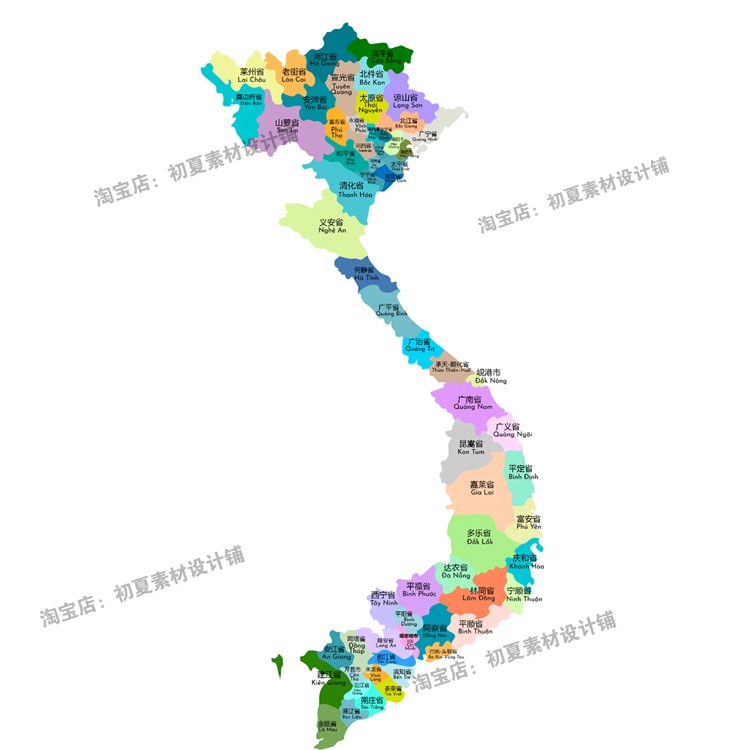 【新品】矢量高清电子版中英文版越南地图可编辑可填色AI/CDR设计