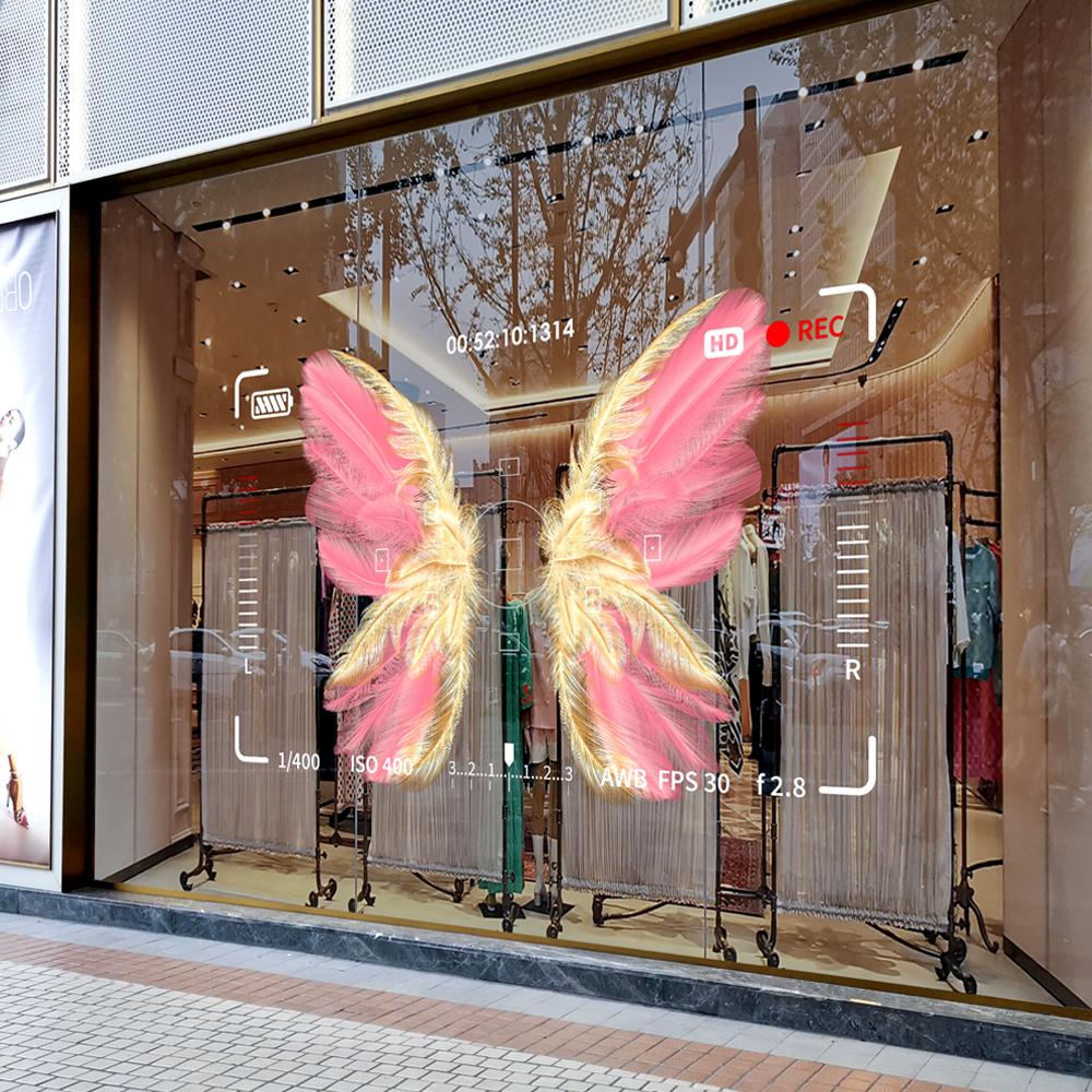 蝴蝶翅膀玻璃贴纸服装店橱窗布置咖啡店拍照背景玻璃装饰静电贴膜